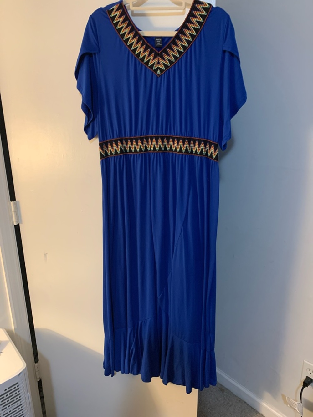 SHEIN Blue Embroidered V-Neck Dress